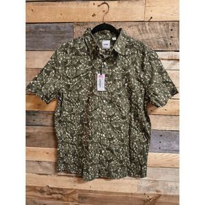 NWT Rowm Men's Size M Green Leaf Print Button Down Short Sleeve Shirt